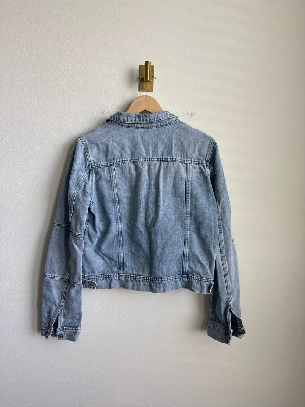 Free People Rumors Distressed Denim Jacket Light Wash Medium